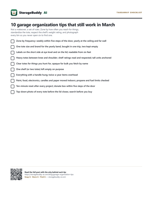 Takeaway checklist — first page