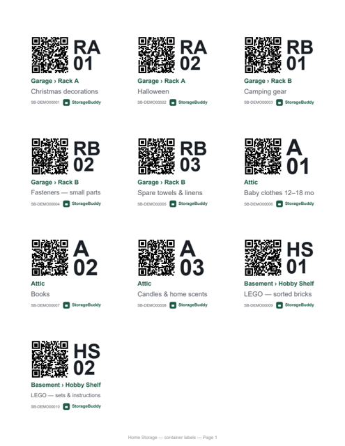 Container labels — Avery 2×2 in — first page