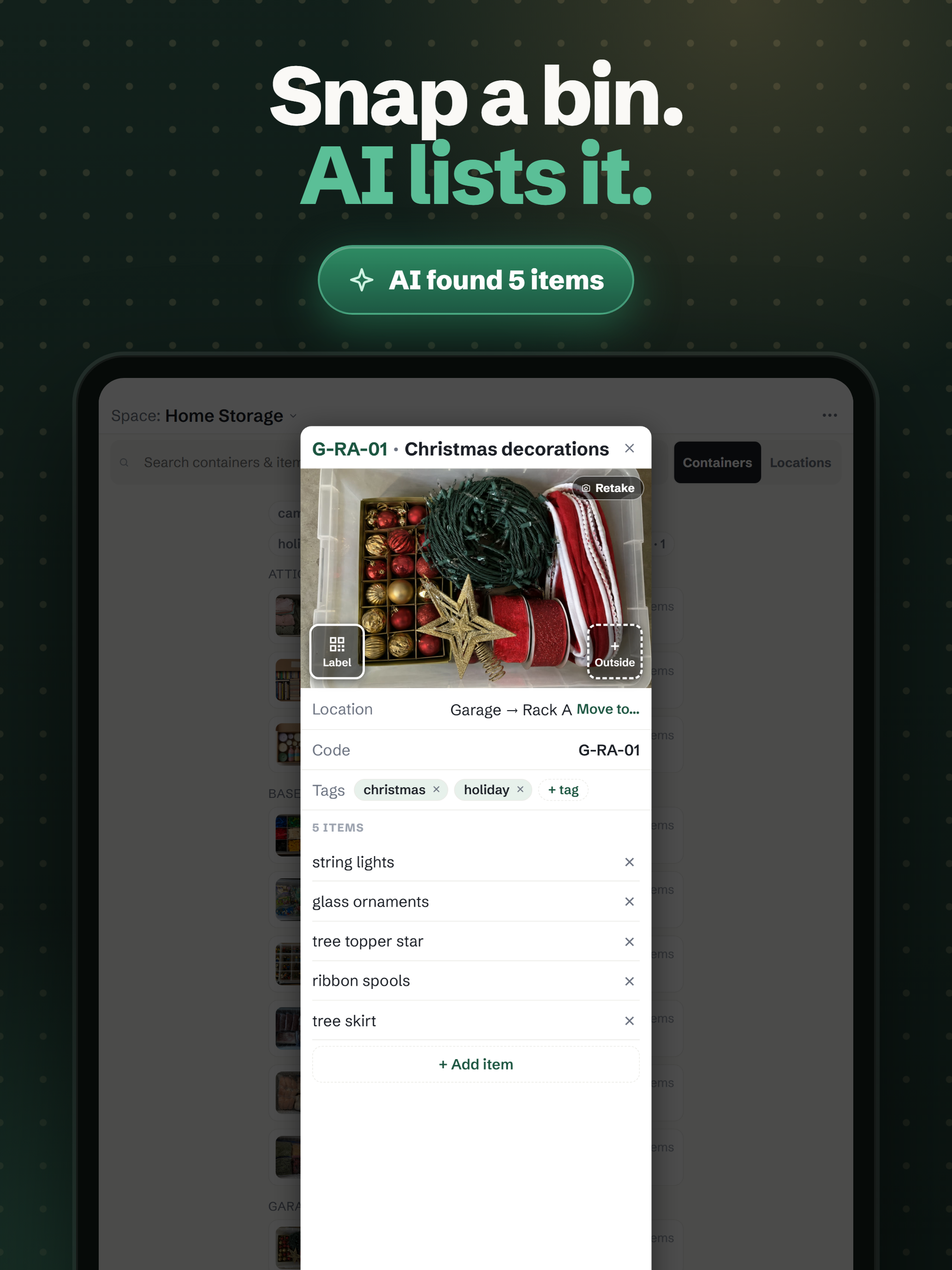 Snap a bin. AI lists it.