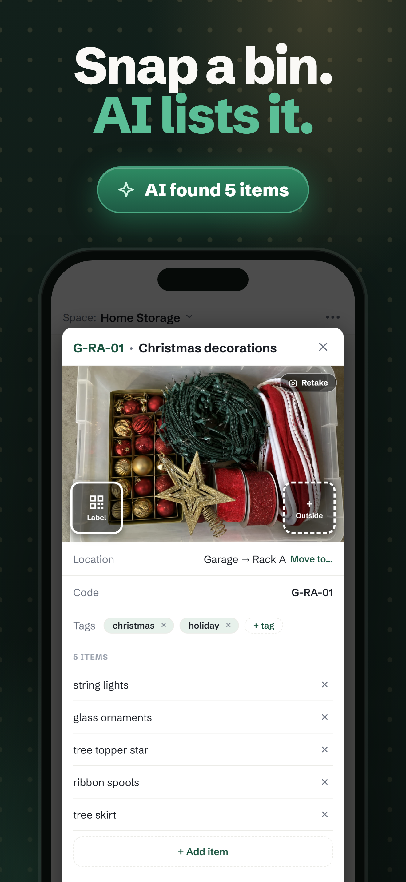 Snap a bin. AI lists it.